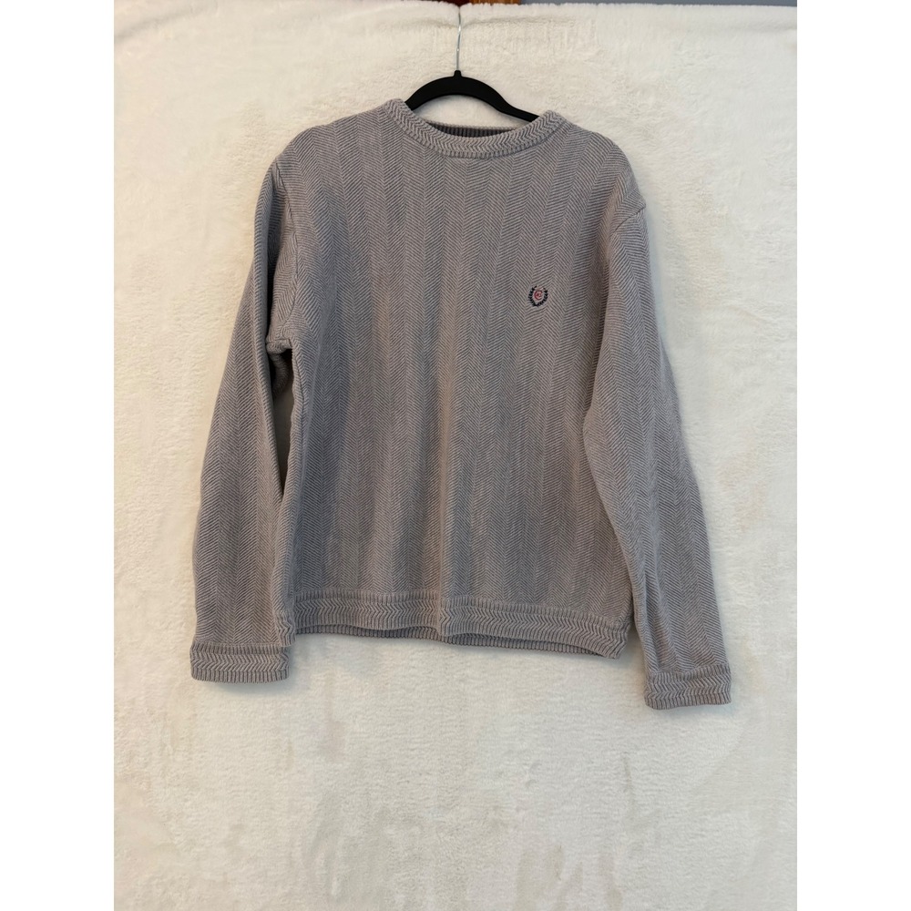 Chaps Ralph Lauren Mens Size M Grey Herringbone Knit Cotton Crew Neck Sweater